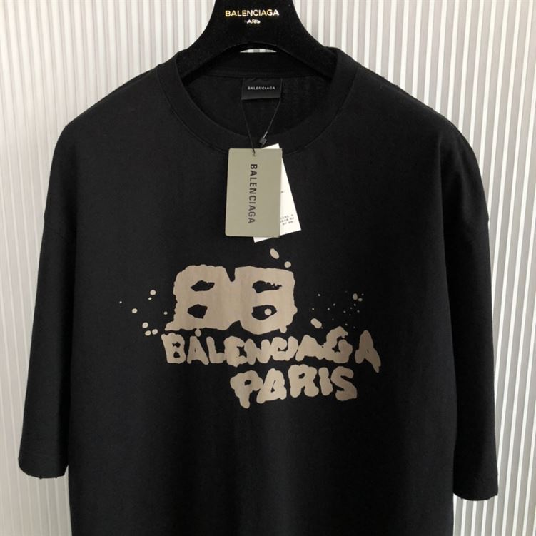 BALENCIAGA HAND DRAWN BB ICON T-SHIRT MEDIUM FIT IN BLACK - BAS013