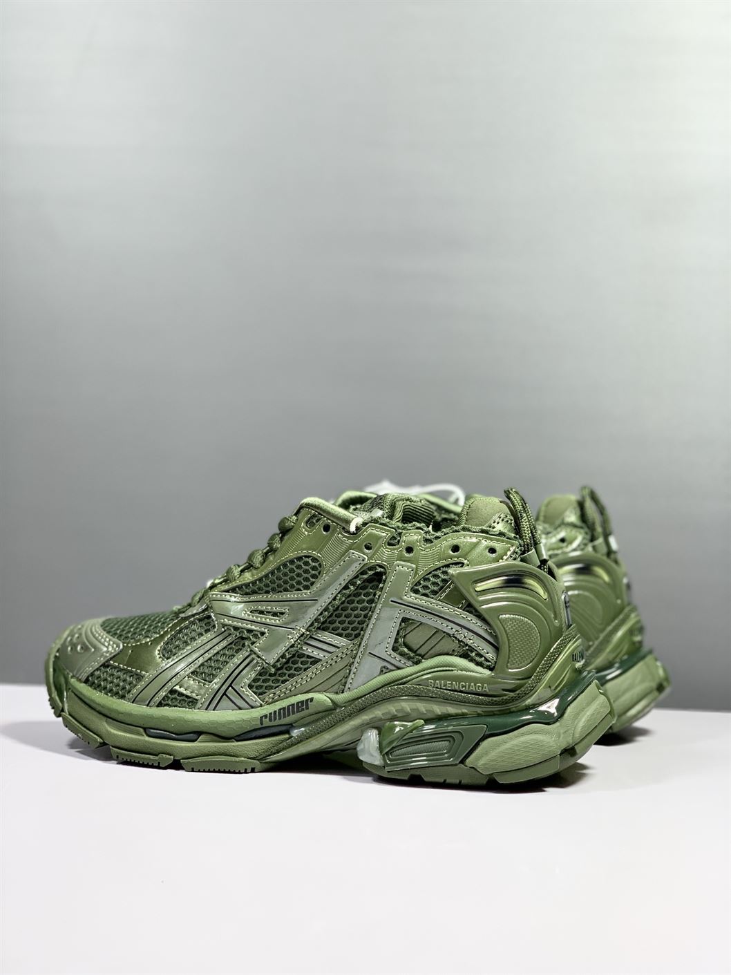BALENCIAGA RUNNER TRAINERS IN DARK GREEN MESH AND NYLON - BLA025