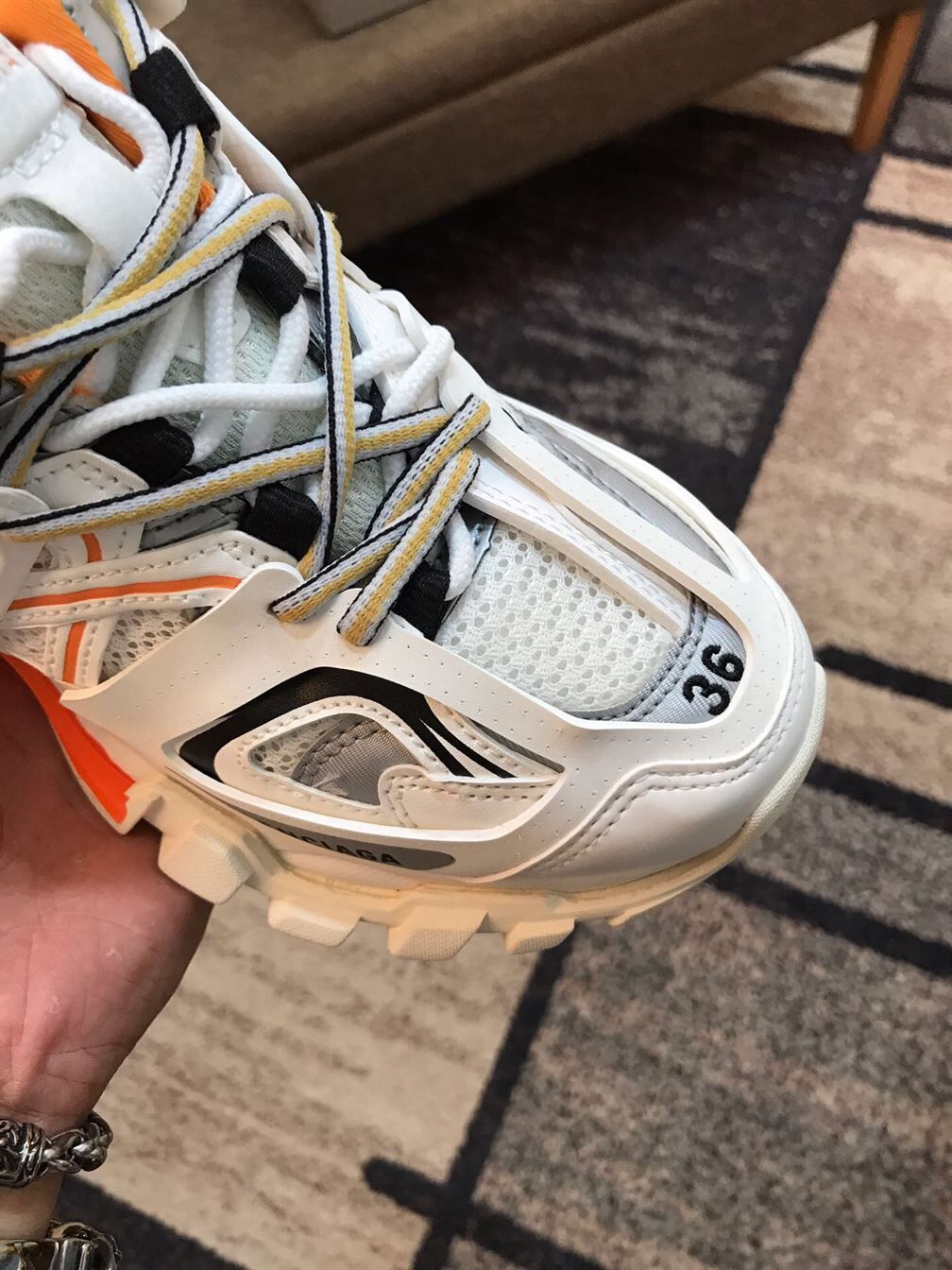 BALENCIAGA TRACK 3 SNEAKERS IN WHITE AND ORANGE - BLA001