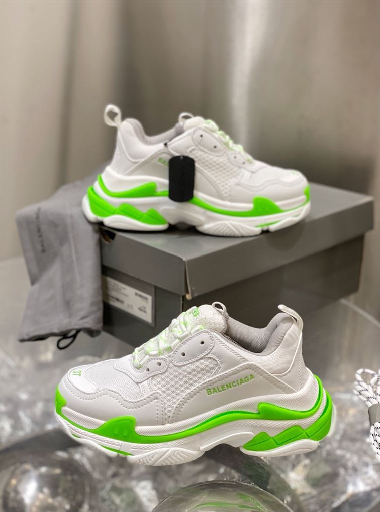 BALENCIAGA TRIPLE S 1.0 SNEAKERS IN WHITE AND GREEN - BLA022