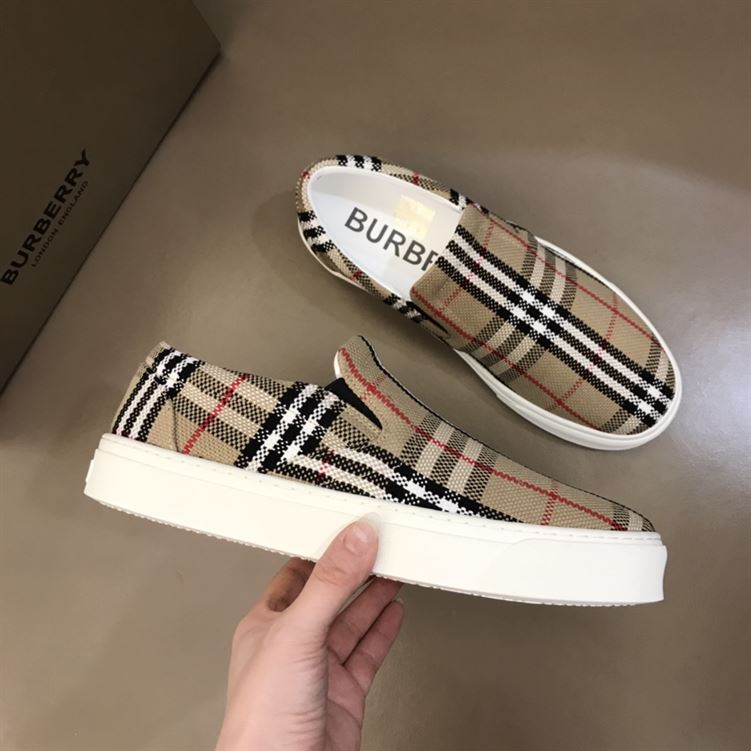 BURBERRY BIO-BASED SOLE LATTICED COTTON SLIP-ON SNEAKERS - BBR024