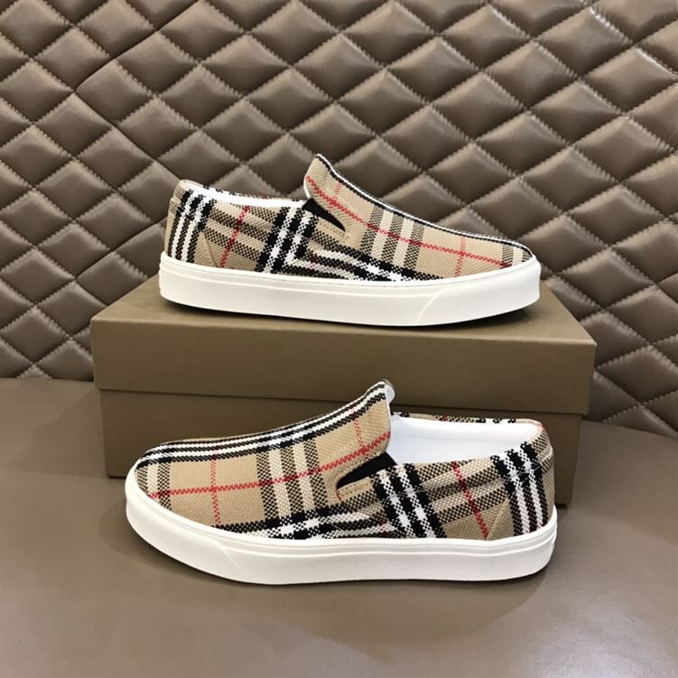 BURBERRY BIO-BASED SOLE LATTICED COTTON SLIP-ON SNEAKERS - BBR024