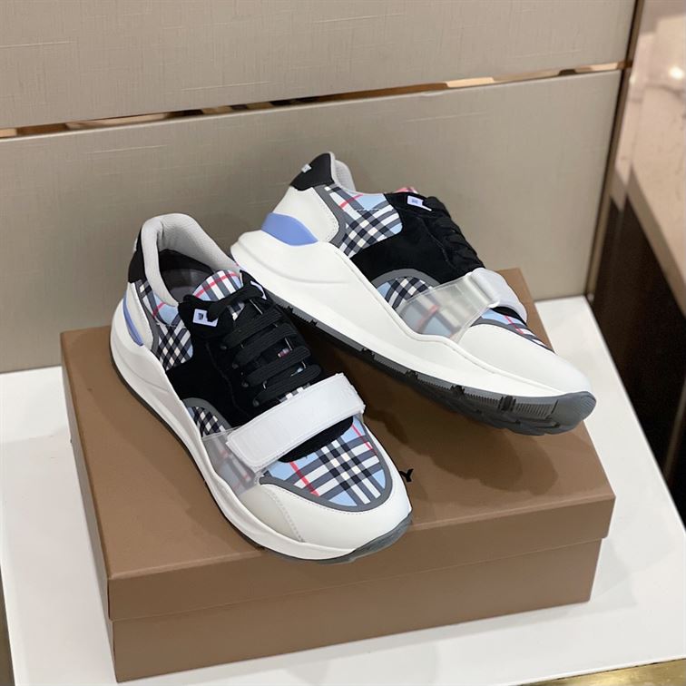 BURBERRY CHECK NYLON, LEATHER AND SUEDE SNEAKERS - BBR031
