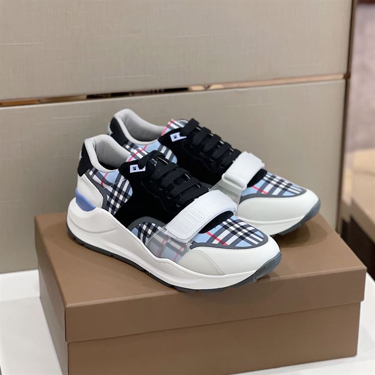 BURBERRY CHECK NYLON, LEATHER AND SUEDE SNEAKERS - BBR031
