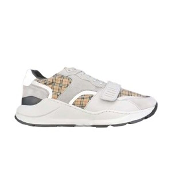 BURBERRY CHECK, SUEDE AND LEATHER SNEAKERS - BBR009