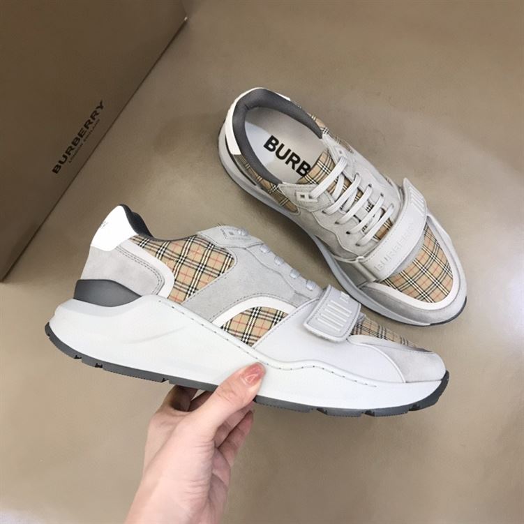 BURBERRY CHECK, SUEDE AND LEATHER SNEAKERS - BBR009