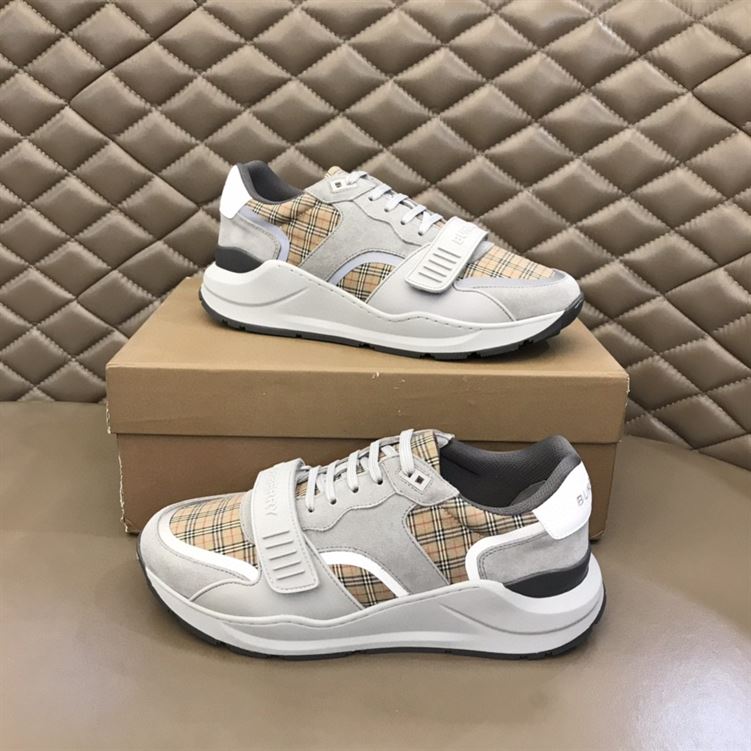 BURBERRY CHECK, SUEDE AND LEATHER SNEAKERS - BBR009