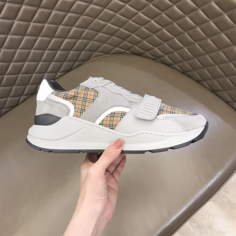 BURBERRY CHECK, SUEDE AND LEATHER SNEAKERS - BBR009