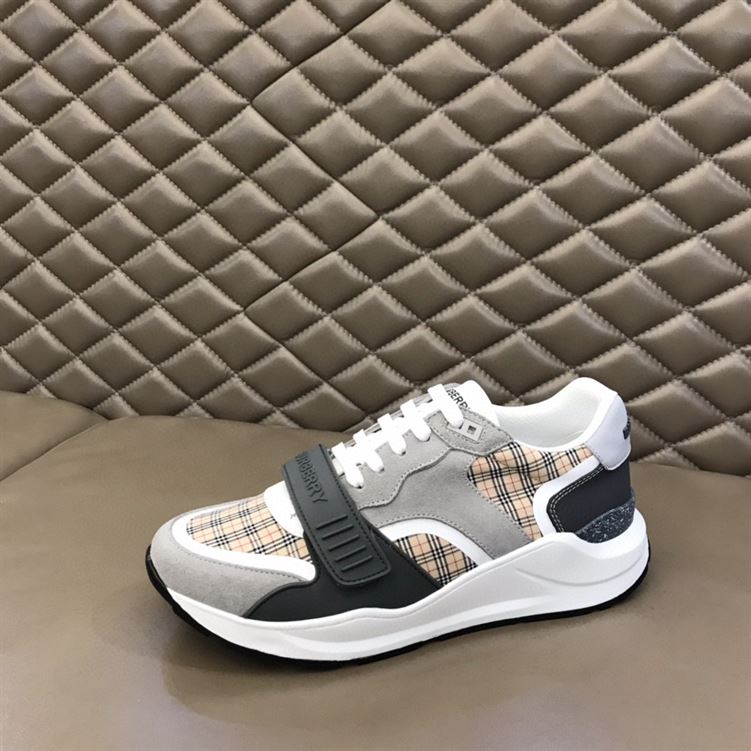 BURBERRY CHECK, SUEDE AND LEATHER SNEAKERS - BBR010