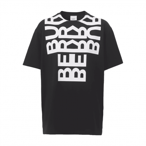 BURBERRY LOGO PRINT COTTON OVERSIZED T-SHIRT IN BLACK - BRS003