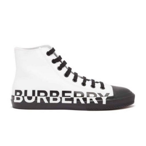 BURBERRY LOGO PRINT GABARDINE HIGH-TOP SNEAKERS - BBR029