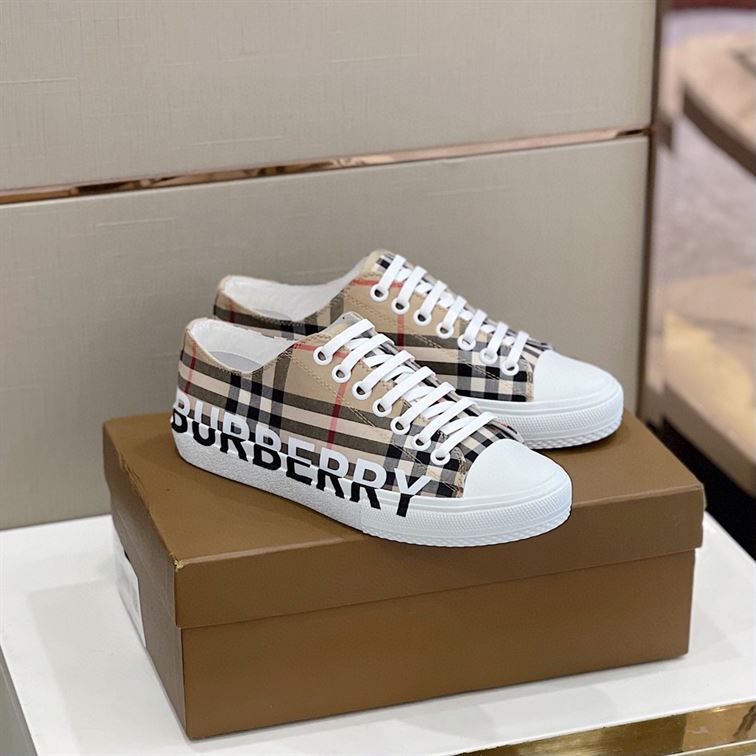 BURBERRY LOGO PRINT VINTAGE CHECK COTTON SNEAKERS IN ARCHIVE BEIGE - BBR023