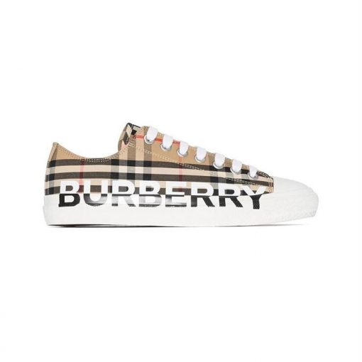 BURBERRY LOGO PRINT VINTAGE CHECK COTTON SNEAKERS IN ARCHIVE BEIGE - BBR023