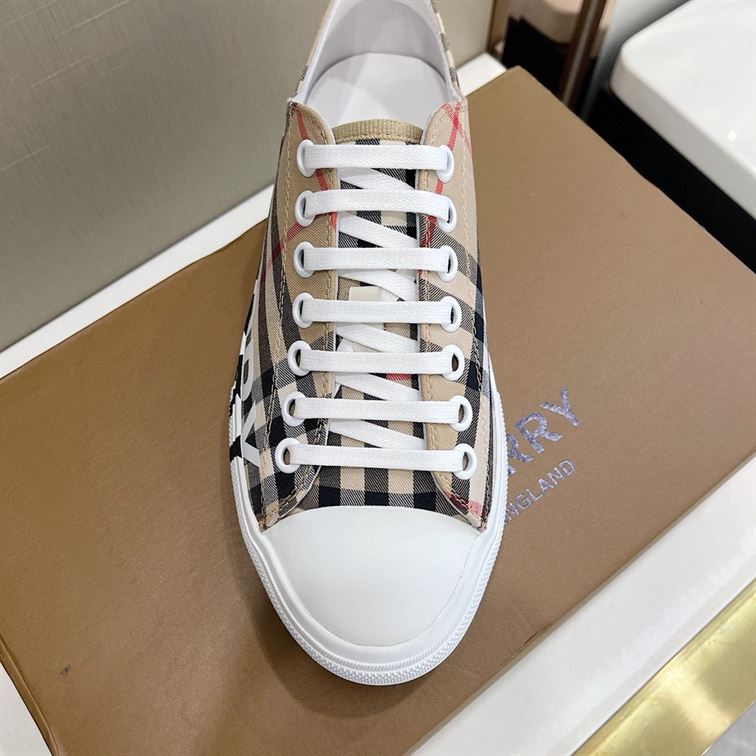 BURBERRY LOGO PRINT VINTAGE CHECK COTTON SNEAKERS IN ARCHIVE BEIGE - BBR023