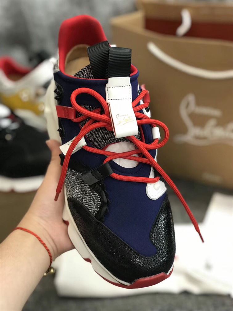 CHRISTIAN LOUBOUTIN BLUE NEOPRENE RED- RUNNER SNEAKER - CLS012