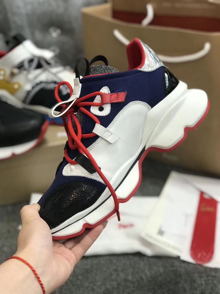CHRISTIAN LOUBOUTIN BLUE NEOPRENE RED- RUNNER SNEAKER - CLS012