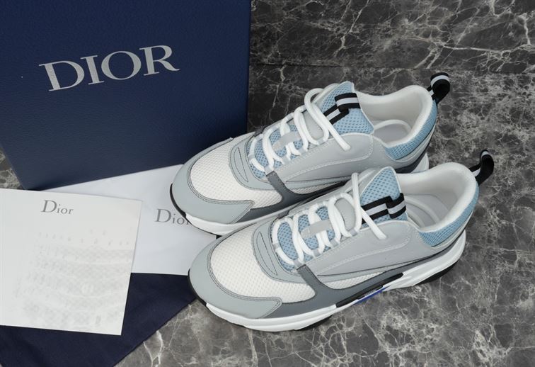 DIOR B22 SNEAKERS WHITE AND BLUE TECHNICAL MESH AND GRAY CALFSKIN - DO001