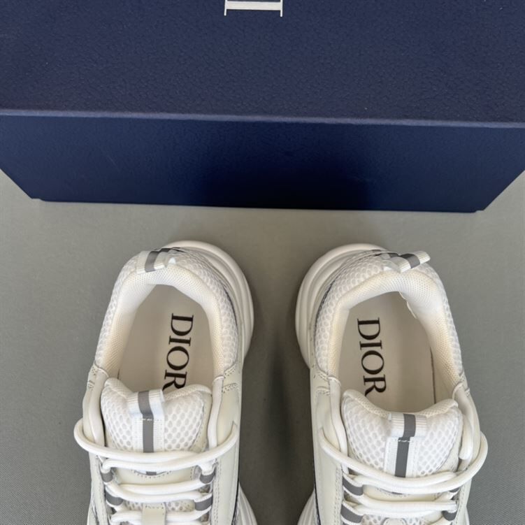 DIOR B22 SNEAKERS WHITE TECHNICAL MESH WITH WHITE AND SILVER-TONE CALFSKIN - DO002