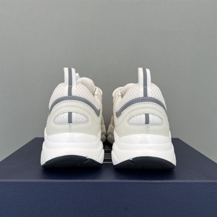 DIOR B22 SNEAKERS WHITE TECHNICAL MESH WITH WHITE AND SILVER-TONE CALFSKIN - DO002