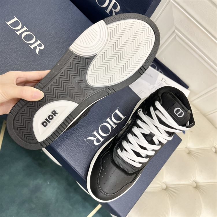 DIOR B27 HIGH-TOP SNEAKER BLACK SMOOTH CALFSKIN AND CD DIAMOND CANVAS - DO142