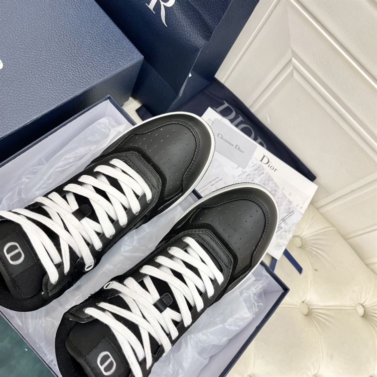 DIOR B27 HIGH-TOP SNEAKER BLACK SMOOTH CALFSKIN AND CD DIAMOND CANVAS - DO142