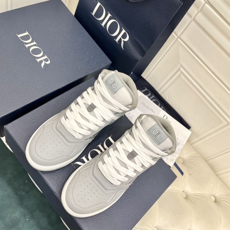 DIOR B27 HIGH-TOP SNEAKER GRAY SMOOTH CALFSKIN AND CD DIAMOND CANVAS - DO140