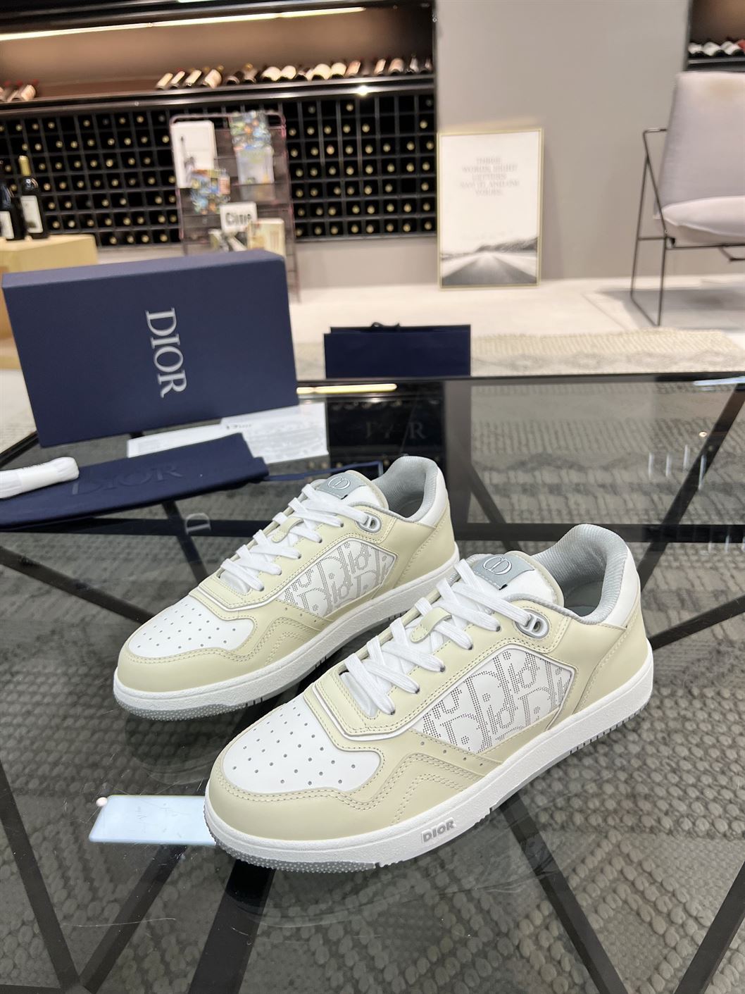 DIOR B27 LOW-TOP CREAM WHITE OBLIQUE - DO011