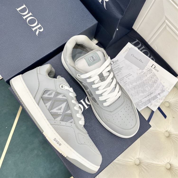 DIOR B27 LOW-TOP SNEAKER GRAY SMOOTH CALFSKIN AND CD DIAMOND CANVAS - DO139