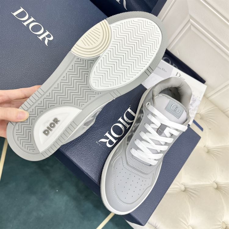 DIOR B27 LOW-TOP SNEAKER GRAY SMOOTH CALFSKIN AND CD DIAMOND CANVAS - DO139