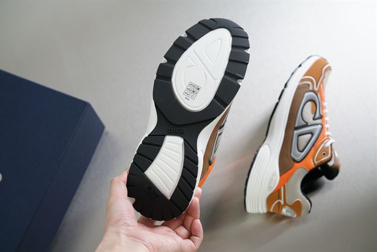 DIOR B30 SNEAKER CREAM MESH WITH ORANGE AND BROWN TECHNICAL FABRIC - DO072