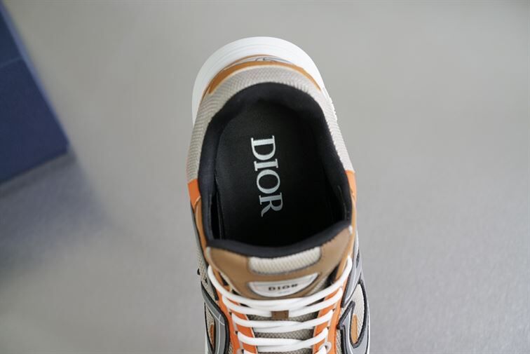 DIOR B30 SNEAKER CREAM MESH WITH ORANGE AND BROWN TECHNICAL FABRIC - DO072