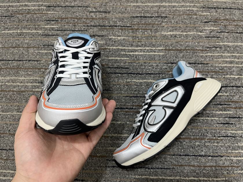 DIOR B30 SNEAKER GRAY MESH WITH SILVER-TONE AND DEEP GRAY TECHNICAL FABRIC - DO107