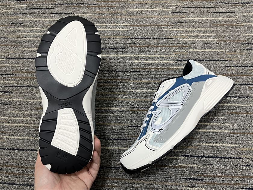 DIOR B30 SNEAKER LIGHT BLUE MESH AND BLUE GRAY AND WHITE TECHNICAL FABRIC - DO110