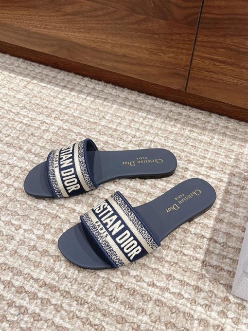 DIOR DWAY SLIDE DEEP BLUE EMBROIDERED COTTON - DS020