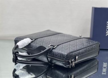 DIOR LINGOT BRIEFCASE GRAY CD DIAMOND CANVAS AND SMOOTH CALFSKIN - DIO032