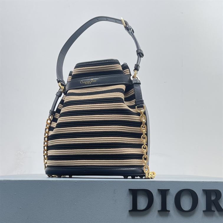 DIOR MEDIUM C EST DIOR BAG NATURAL AND DENIM BLUE MARINIERE RAFFIA