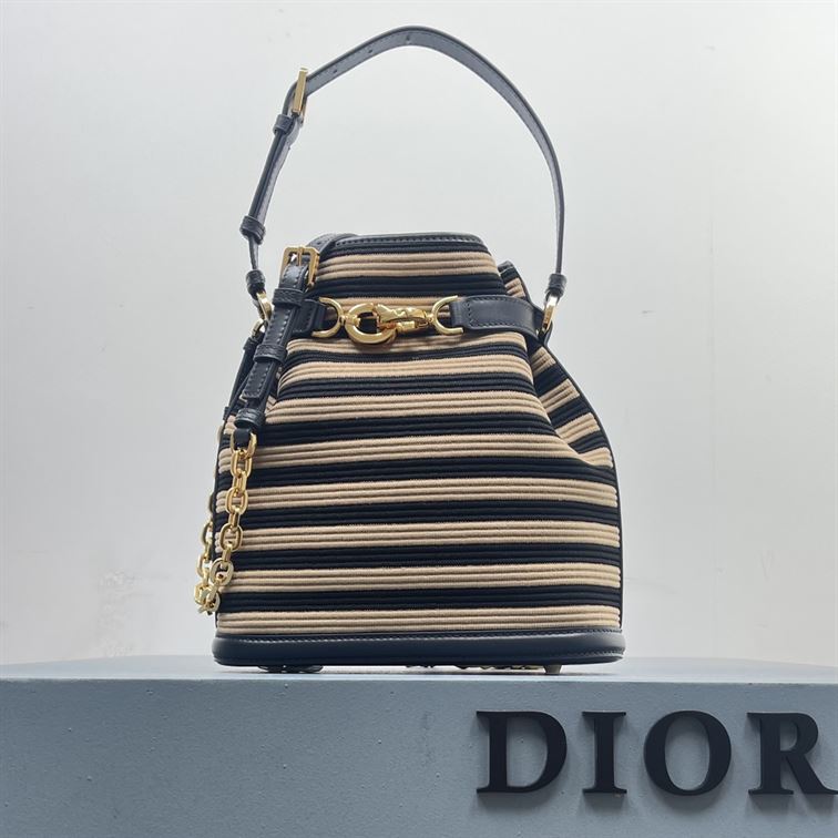 DIOR MEDIUM C EST DIOR BAG NATURAL AND DENIM BLUE MARINIERE RAFFIA