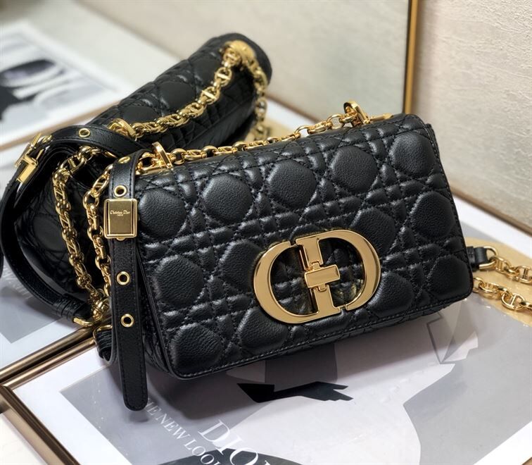 DIOR MEDIUM DIOR CARO BAG BLACK SUPPLE
