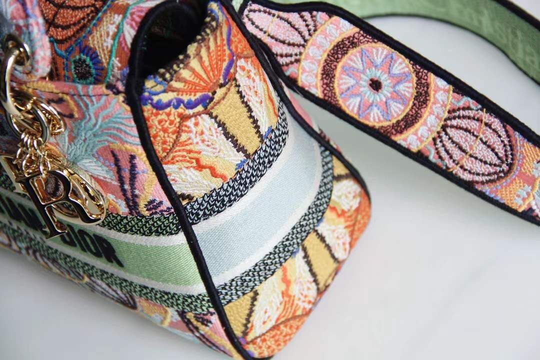 DIOR MEDIUM LADY D-LITE BAG IN MULTICOLOR LIGHTS EMBROIDERY