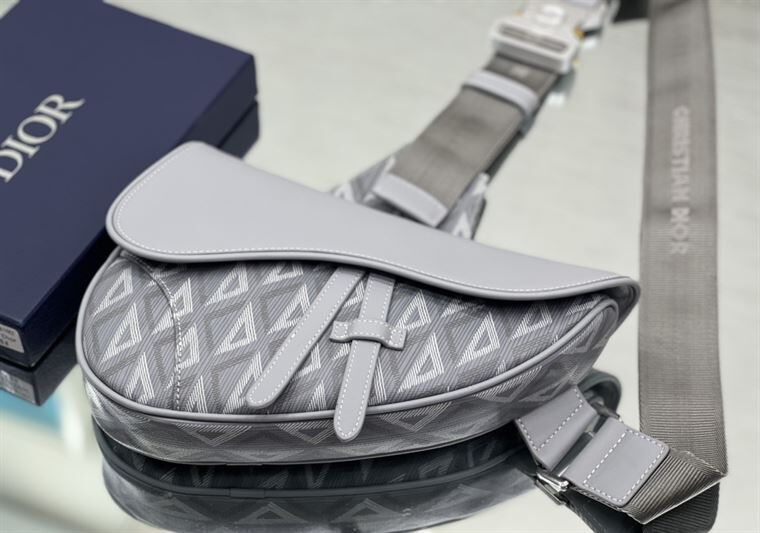 DIOR MINI SADDLE BAG GRAY CD DIAMOND CANVAS AND SMOOTH CALFSKIN - DIO005