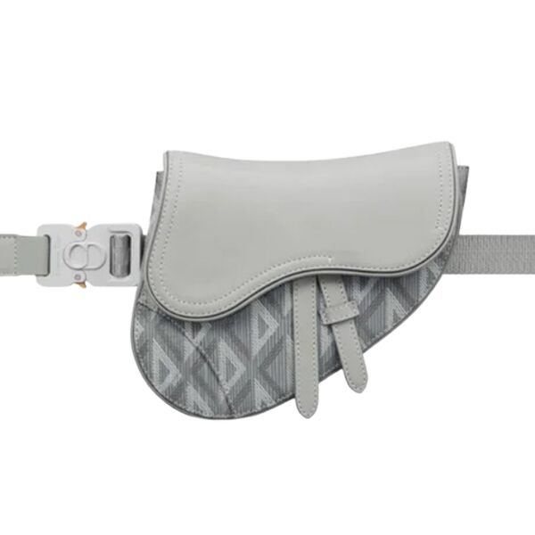 DIOR MINI SADDLE BAG GRAY CD DIAMOND CANVAS AND SMOOTH CALFSKIN - DIO005
