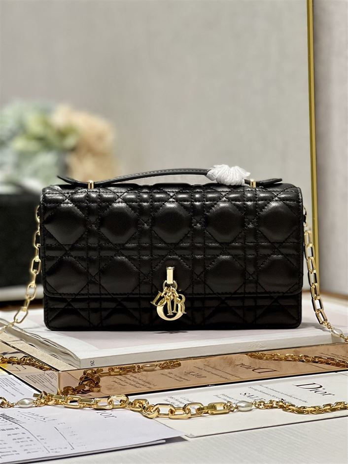 DIOR MISS DIOR MINI BAG BLACK CANNAGE LAMBSKIN