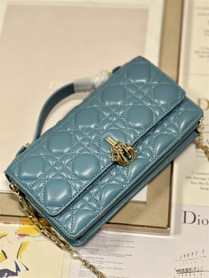 DIOR MISS DIOR MINI BAG BLUE CANNAGE LAMBSKIN