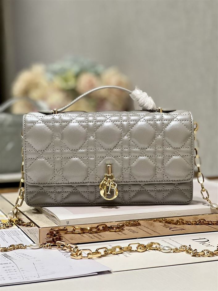DIOR MISS DIOR MINI BAG GREY CANNAGE LAMBSKIN