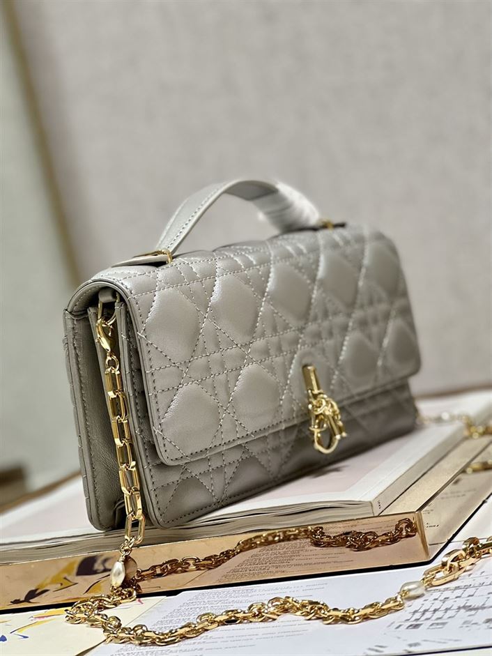DIOR MISS DIOR MINI BAG GREY CANNAGE LAMBSKIN