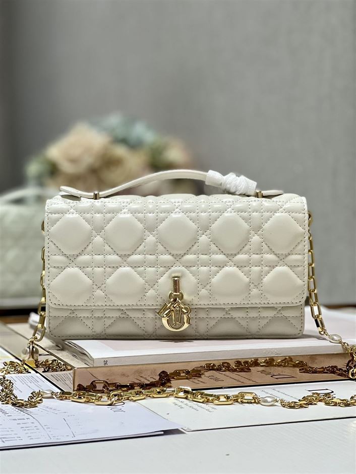DIOR MISS DIOR MINI BAG LATTE CANNAGE LAMBSKIN