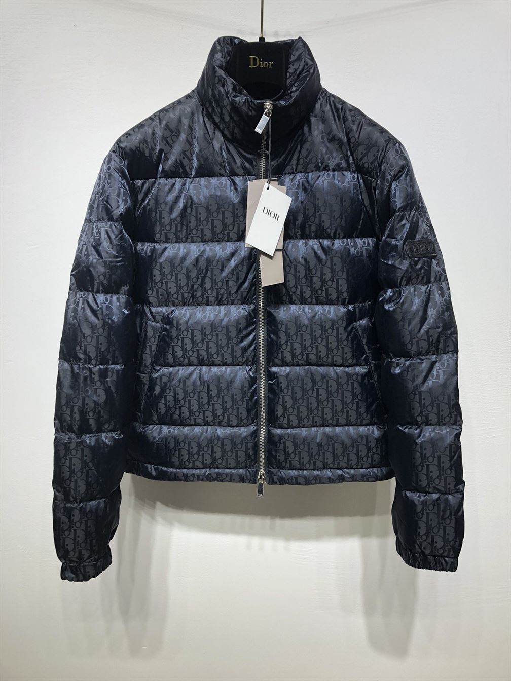 DIOR OBLIQUE DOWN JACKET NAVY BLUE TECHNICAL JACQUARD - DRC003