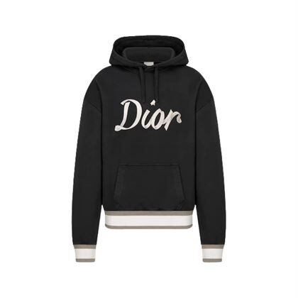 DIOR OVERSIZED HOODED SWEATSHIRT LIGHT BLACK ORGANIC COTTON FLEECE