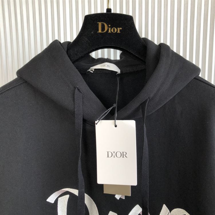 DIOR OVERSIZED HOODED SWEATSHIRT LIGHT BLACK ORGANIC COTTON FLEECE