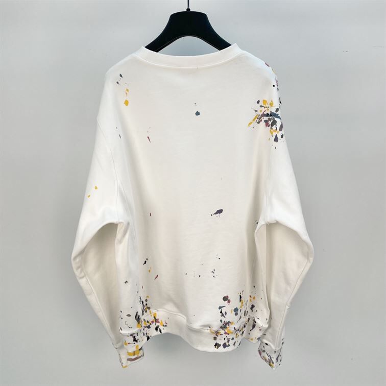 DIOR OVERSIZED SWEATSHIRT WHITE COTTON FLEECE WITH PAINT PRINT - DOS015